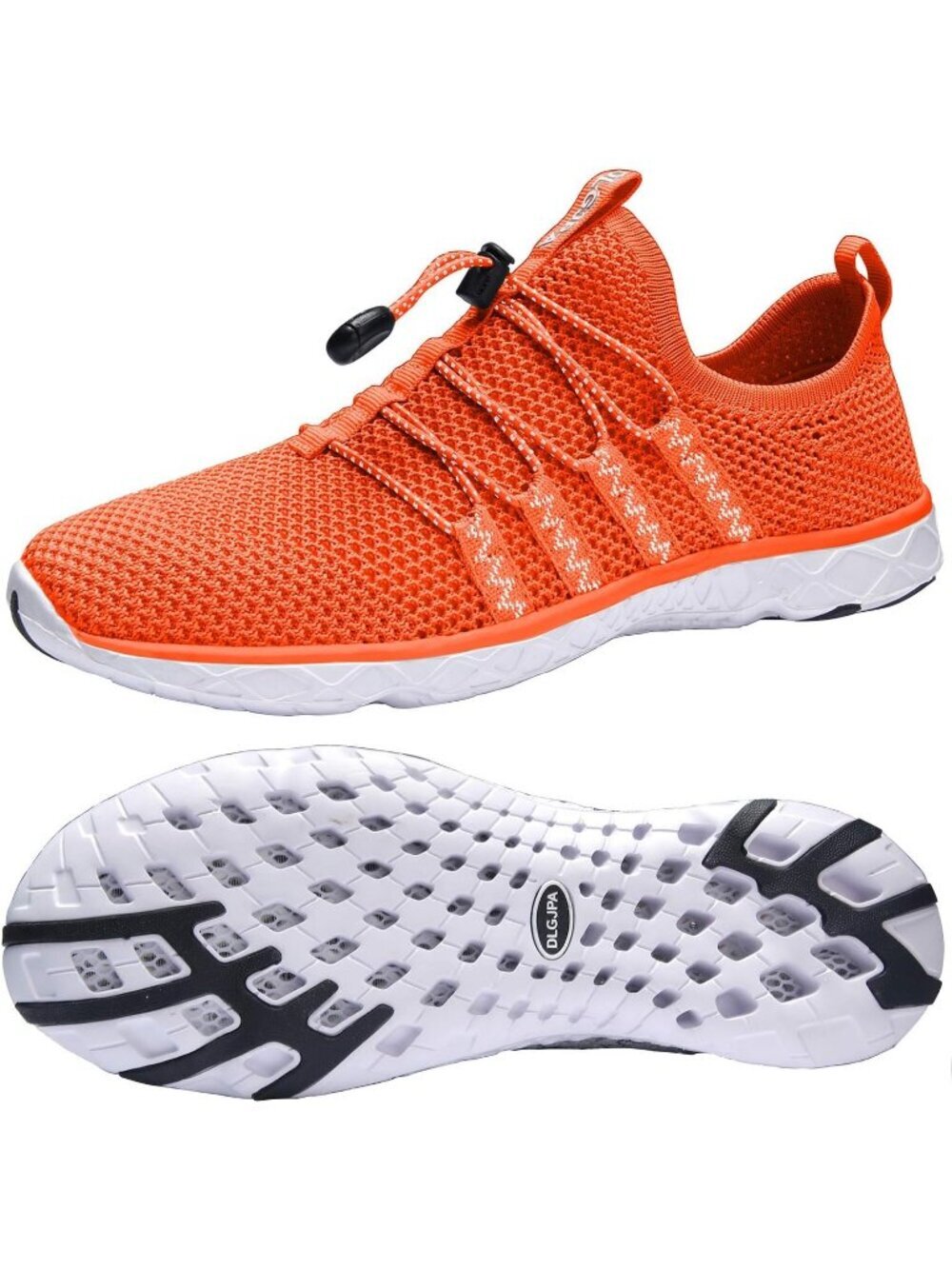 Mens Orange Quick Drying Aqua Water Lace-Up Athletic Woven Solid Walking Sneaker